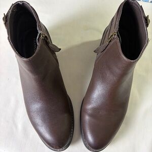 Franco Sarto Brown Ankle Boot with Zip Closure & Decorative Buckles Size 8M